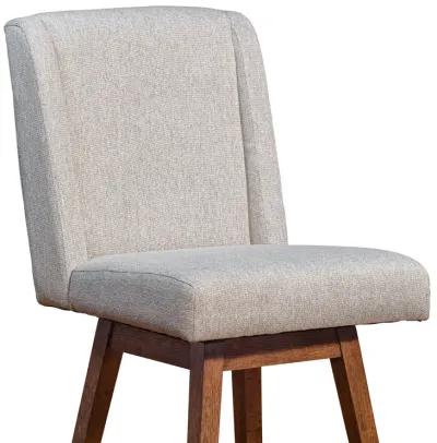 Stancoste Swivel Counter Stool in Brown Oak Wood Finish with Taupe Fabric