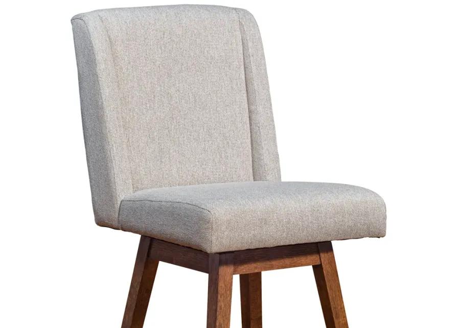 Stancoste Swivel Counter Stool in Brown Oak Wood Finish with Taupe Fabric