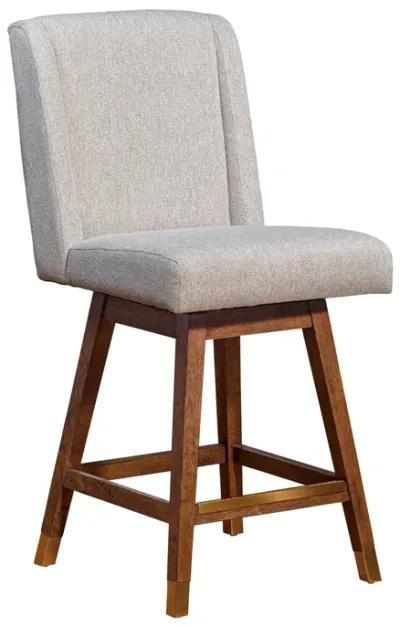 Stancoste Swivel Counter Stool in Brown Oak Wood Finish with Taupe Fabric