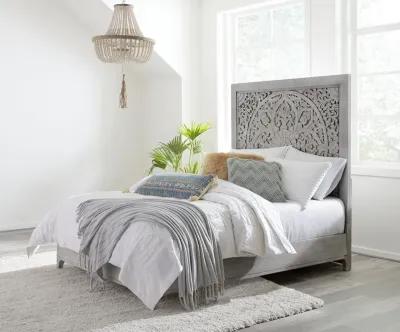 Boho Chic California King-Size Bed in Washed White