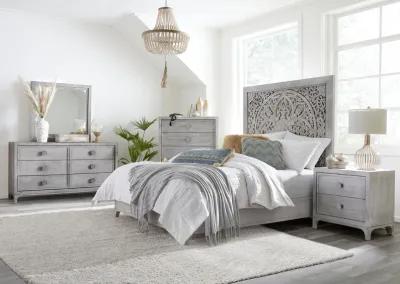 Boho Chic California King-Size Bed in Washed White