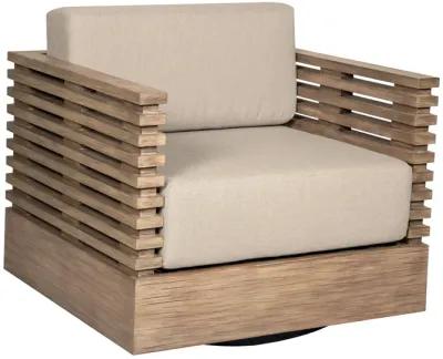 Vivid Swivel Outdoor Patio Chair in Light Eucalyptus Wood with Taupe Olefin Cushions