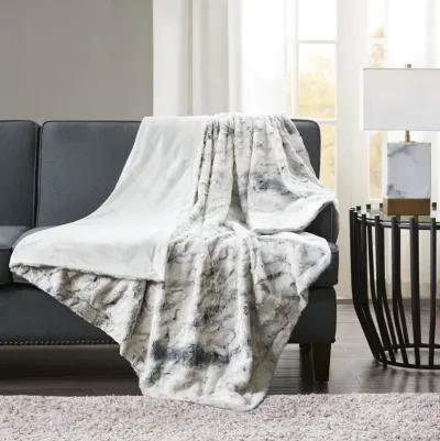 Madison Park Sachi Grey Oversized Faux Fur Throw