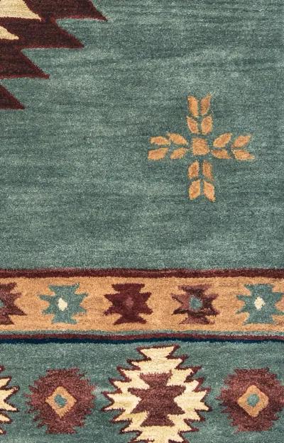 Southwest Green Southwest/Tribal Wool 2'6" x 8' Runner Rug