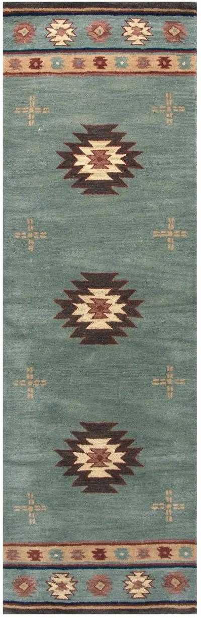 Southwest Green Southwest/Tribal Wool 2'6" x 8' Runner Rug