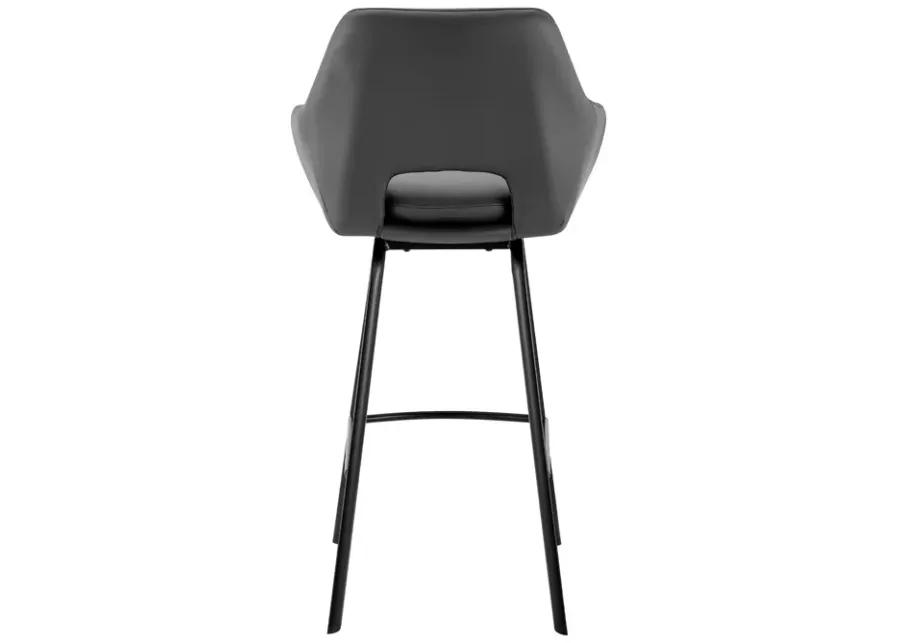 Aura Gray Faux Leather and Black Metal Swivel 26" Counter Stool