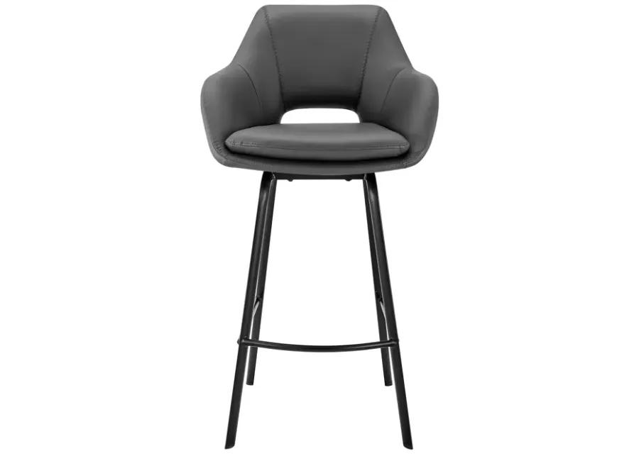 Aura Gray Faux Leather and Black Metal Swivel 26" Counter Stool