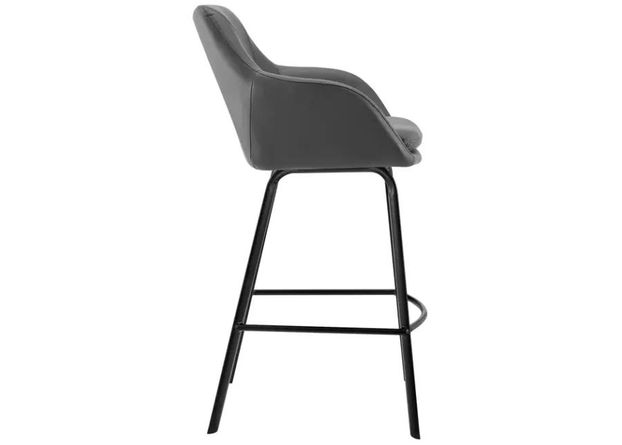 Aura Gray Faux Leather and Black Metal Swivel 26" Counter Stool