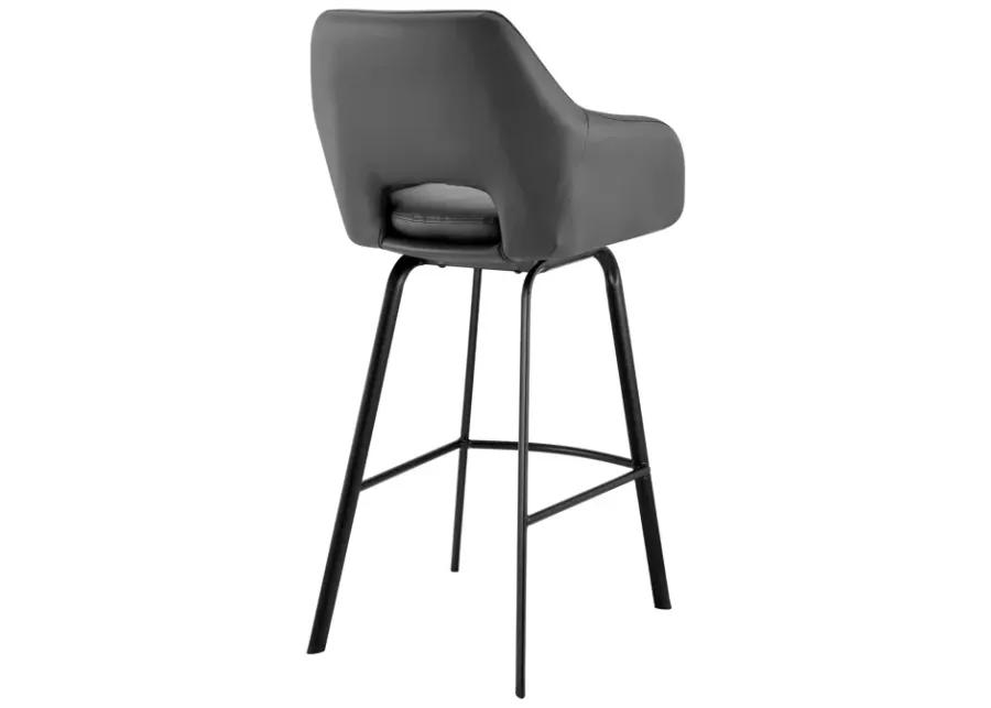 Aura Gray Faux Leather and Black Metal Swivel 26" Counter Stool