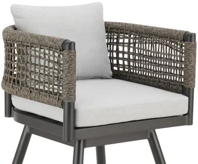 Alegria Outdoor Patio Swivel Counter Stool in Aluminum with Gray Rope and Light Gray Cushions