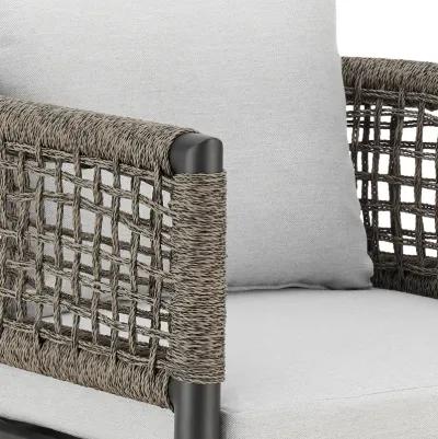 Alegria Outdoor Patio Swivel Counter Stool in Aluminum with Gray Rope and Light Gray Cushions