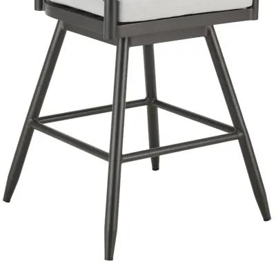 Alegria Outdoor Patio Swivel Counter Stool in Aluminum with Gray Rope and Light Gray Cushions