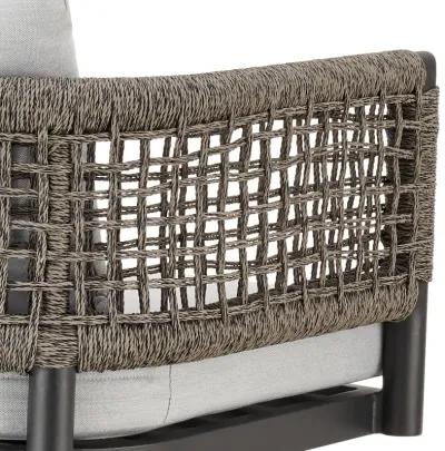 Alegria Outdoor Patio Swivel Counter Stool in Aluminum with Gray Rope and Light Gray Cushions