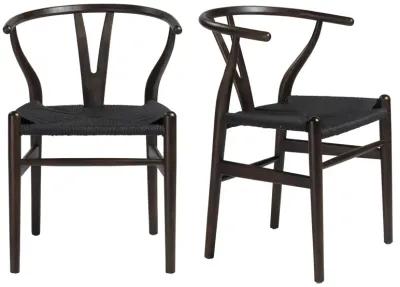 Evelina Side Chair with Walnut Stained Framed and Black Rush Seat - Set of 2