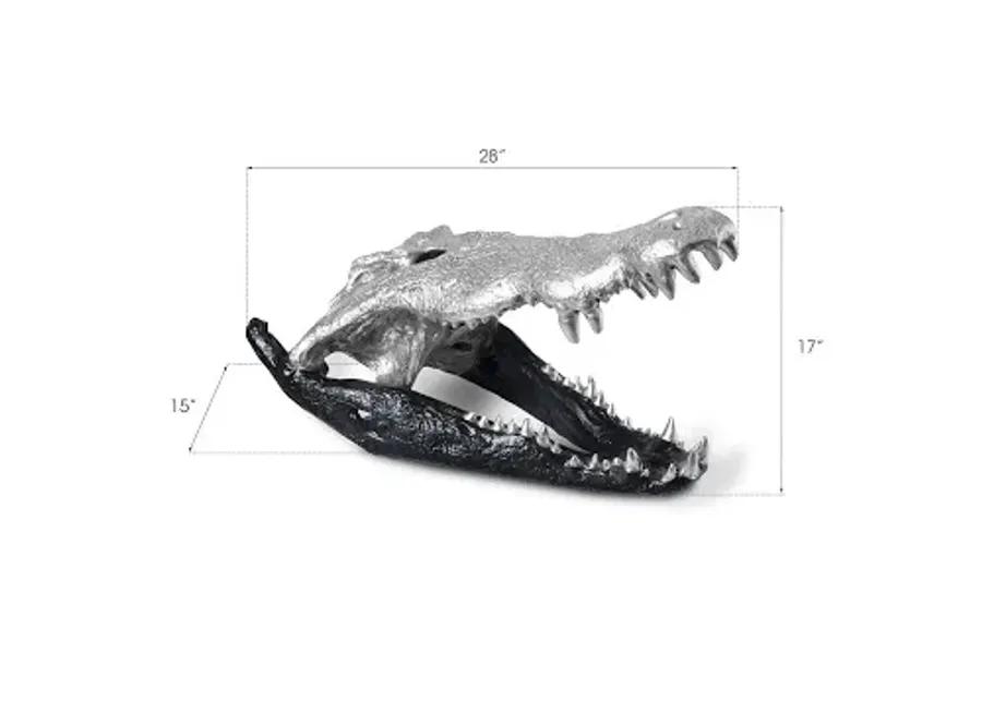 crocodile skull, black/silver leaf