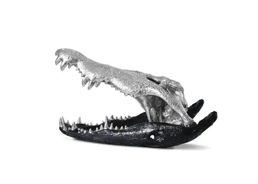 crocodile skull, black/silver leaf