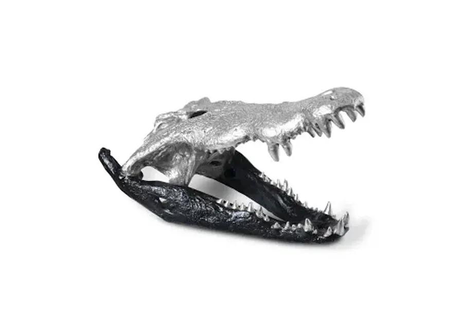 crocodile skull, black/silver leaf