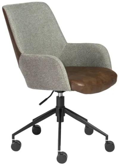 Desi Office Chair in Gray Fabric and Light Brown Leatherette with Black Base