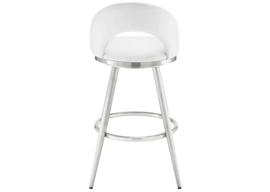 Lottech Swivel Bar Stool in Brushed Stainless Steel with White Faux Leather