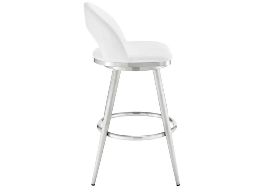 Lottech Swivel Bar Stool in Brushed Stainless Steel with White Faux Leather