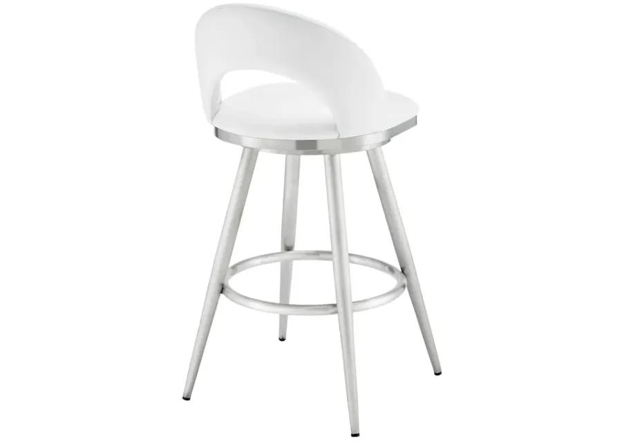 Lottech Swivel Bar Stool in Brushed Stainless Steel with White Faux Leather