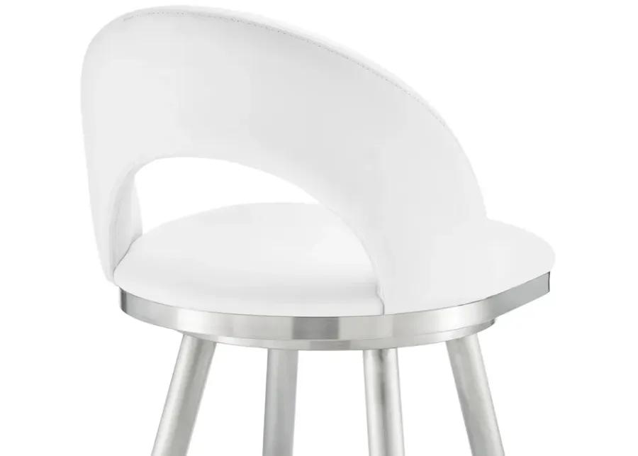 Lottech Swivel Bar Stool in Brushed Stainless Steel with White Faux Leather