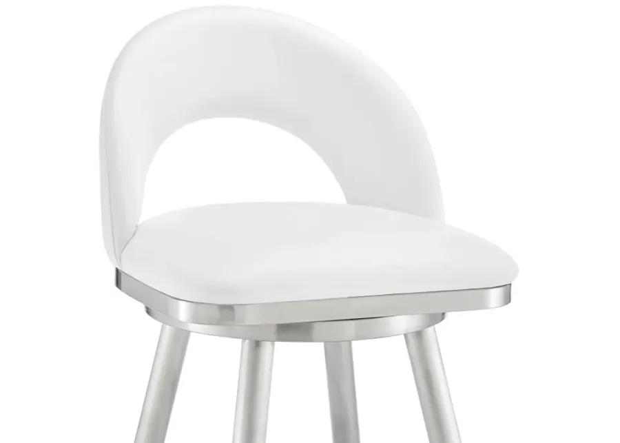 Lottech Swivel Bar Stool in Brushed Stainless Steel with White Faux Leather