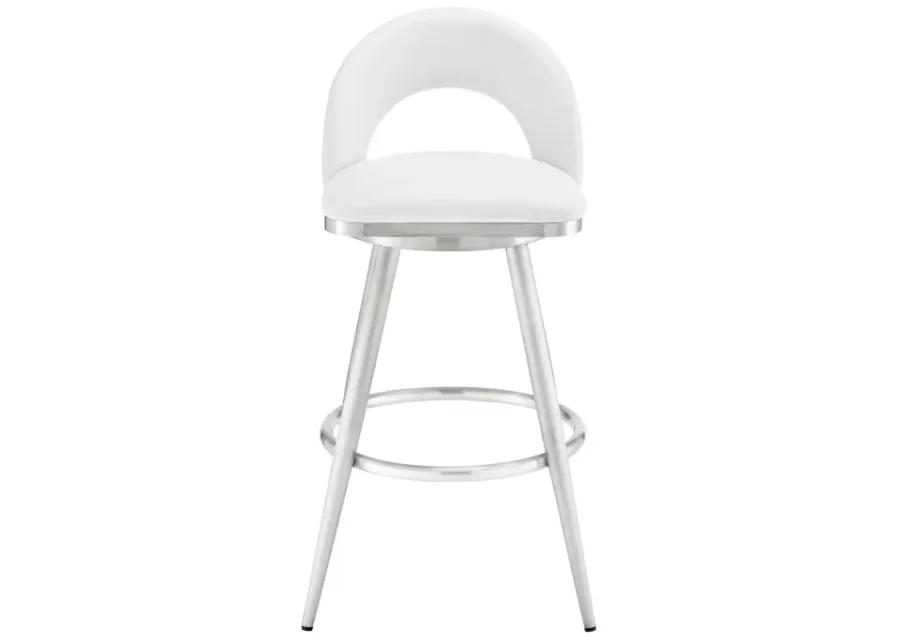 Lottech Swivel Bar Stool in Brushed Stainless Steel with White Faux Leather