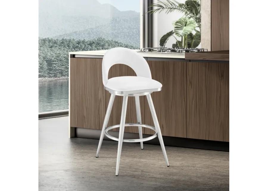 Lottech Swivel Bar Stool in Brushed Stainless Steel with White Faux Leather