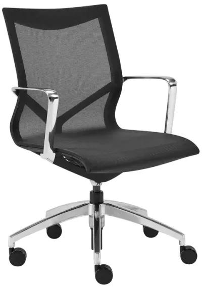 Tertu Low Back Office Chair in Black Mesh with Polished Aluminum Base