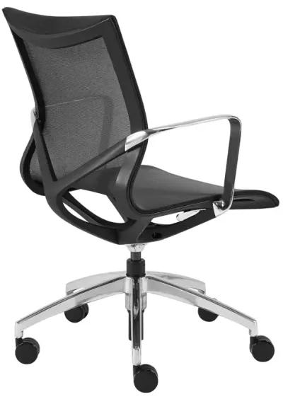 Tertu Low Back Office Chair in Black Mesh with Polished Aluminum Base