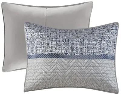 Madison Park Rhapsody Navy 6 Piece Reversible Jacquard Quilt Set with Throw Pillows