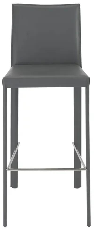 Hasina Bar Stool in Gray with Polished Stainless Steel Legs  - Set of 2