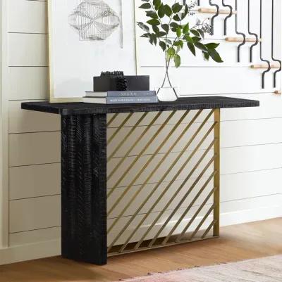 Monaco Black Wood Console Table with Antique Brass Accent