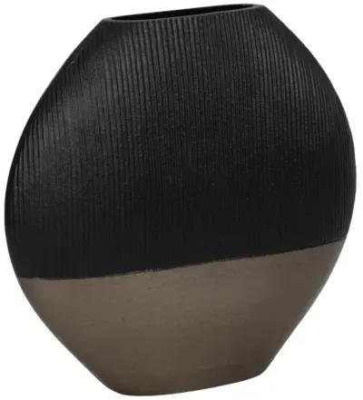 14" Color Block Round Vase, Black/brass Antique