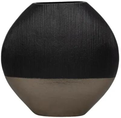 14" Color Block Round Vase, Black/brass Antique