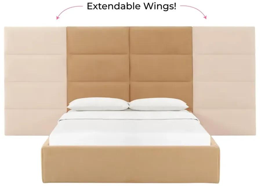 Eliana Honey Velvet Queen Bed with Wings