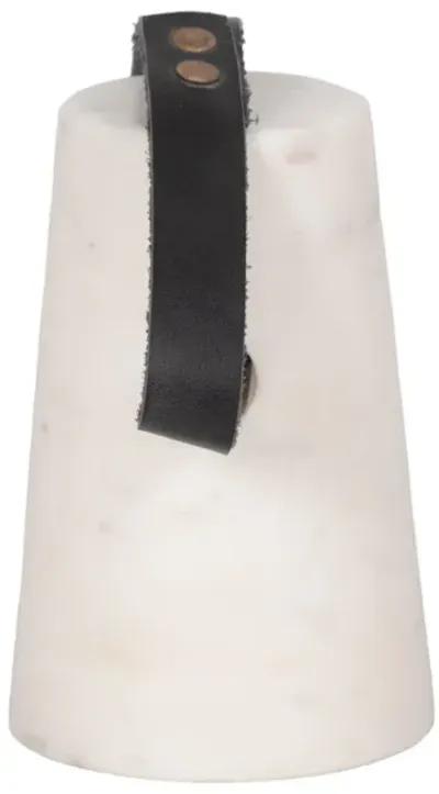 5" Marble Doorstop With Leather Handle, White/blac