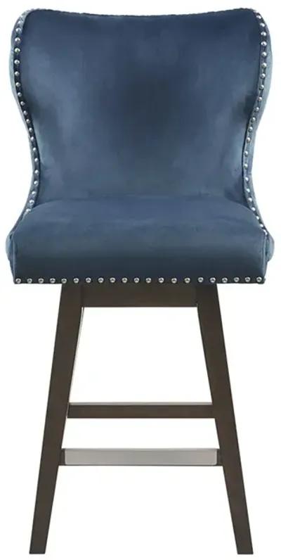 Madison Park Hancock Dark Blue High Wingback Button Tufted Upholstered 27" Swivel Counter Stool with Nailhead Accent