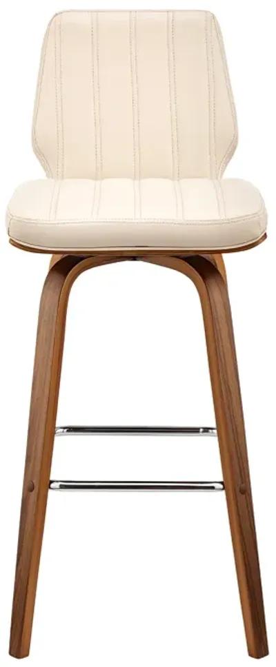 Renee 26" Swivel Cream Faux Leather and Walnut Wood Bar Stool