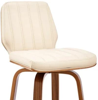 Renee 26" Swivel Cream Faux Leather and Walnut Wood Bar Stool