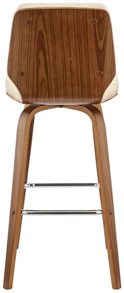 Renee 26" Swivel Cream Faux Leather and Walnut Wood Bar Stool