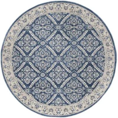 Brentwood 863 Navy / Creme 3' X 3' Round Round Powerloomed Rug