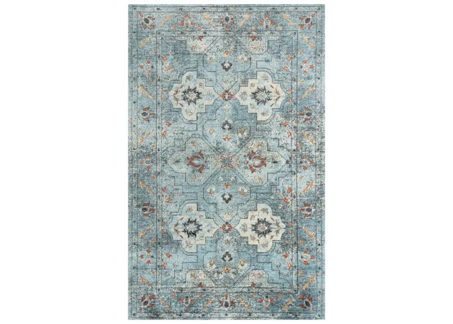 Premier Blue Distressed Classical NZ Wool/Tencel Blend 5' x 8' Rectangle Rug