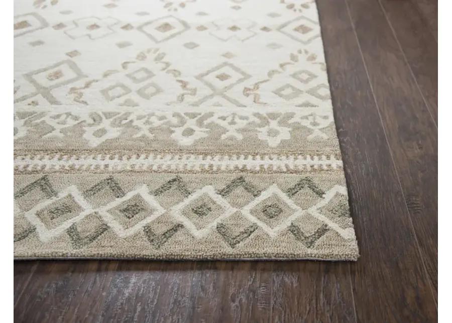 Opulent Natural/Beige Geometric Wool 9'x12' Rectangle Rug