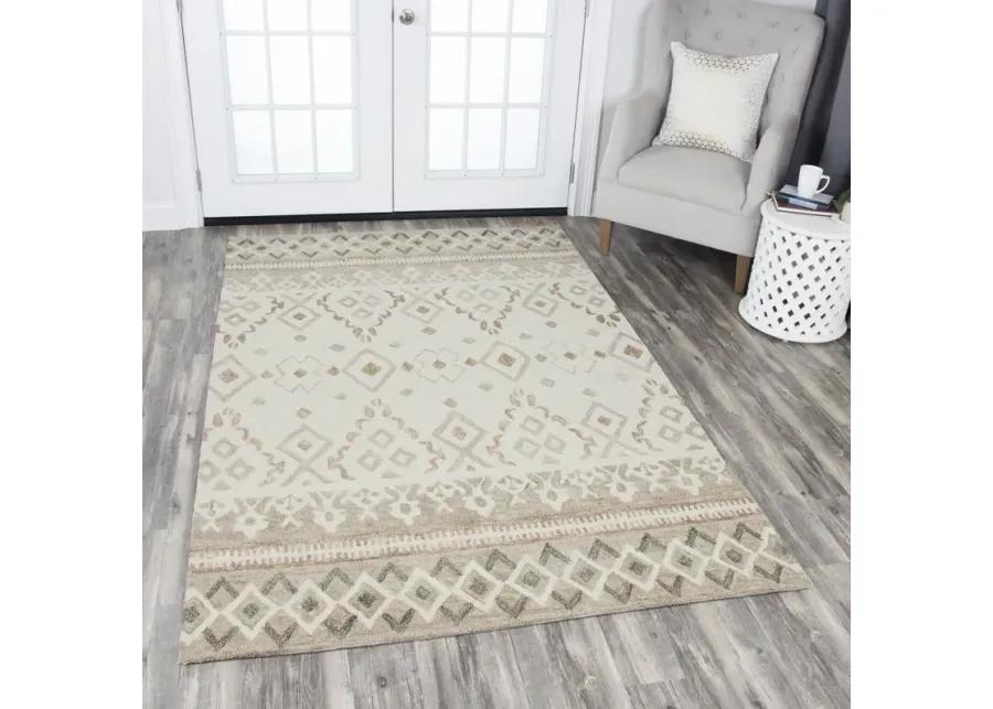 Opulent Natural/Beige Geometric Wool 9'x12' Rectangle Rug