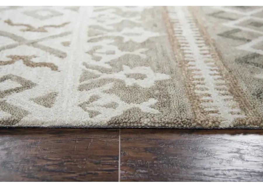 Opulent Natural/Beige Geometric Wool 9'x12' Rectangle Rug