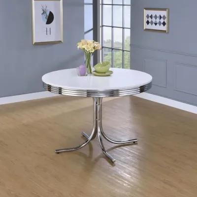 Retro Round Dining Table Glossy White and Chrome