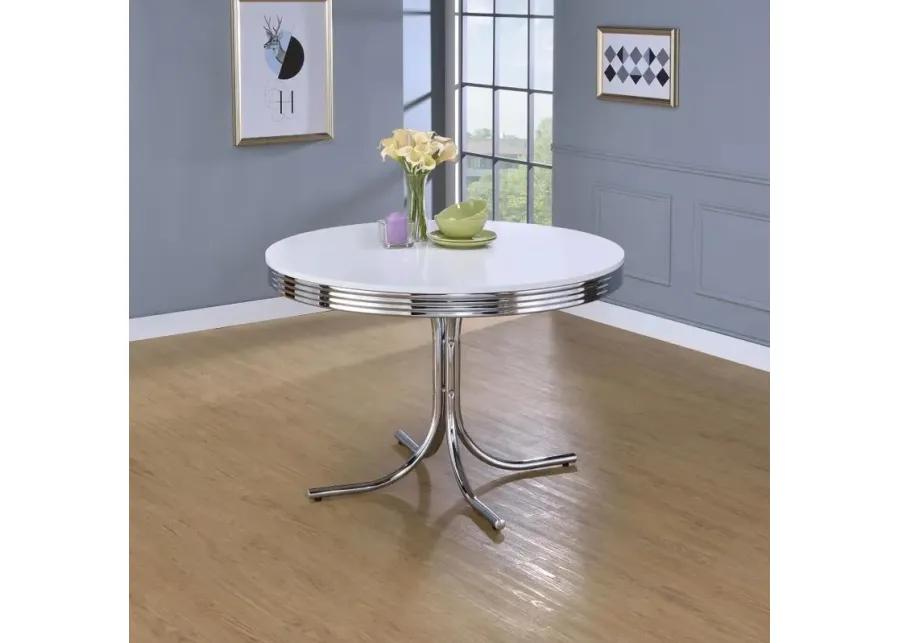 Retro Round Dining Table Glossy White and Chrome