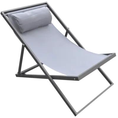 Wave Outdoor Patio Aluminum Deck Chair in Grey Powder Coated Finish with Grey Sling Textilene